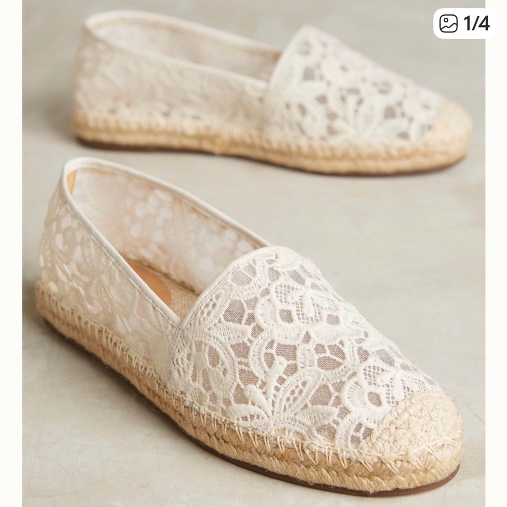 Jasper & Jeera Fabienne Lace Flats cream white espadrilles gum sole boho 7